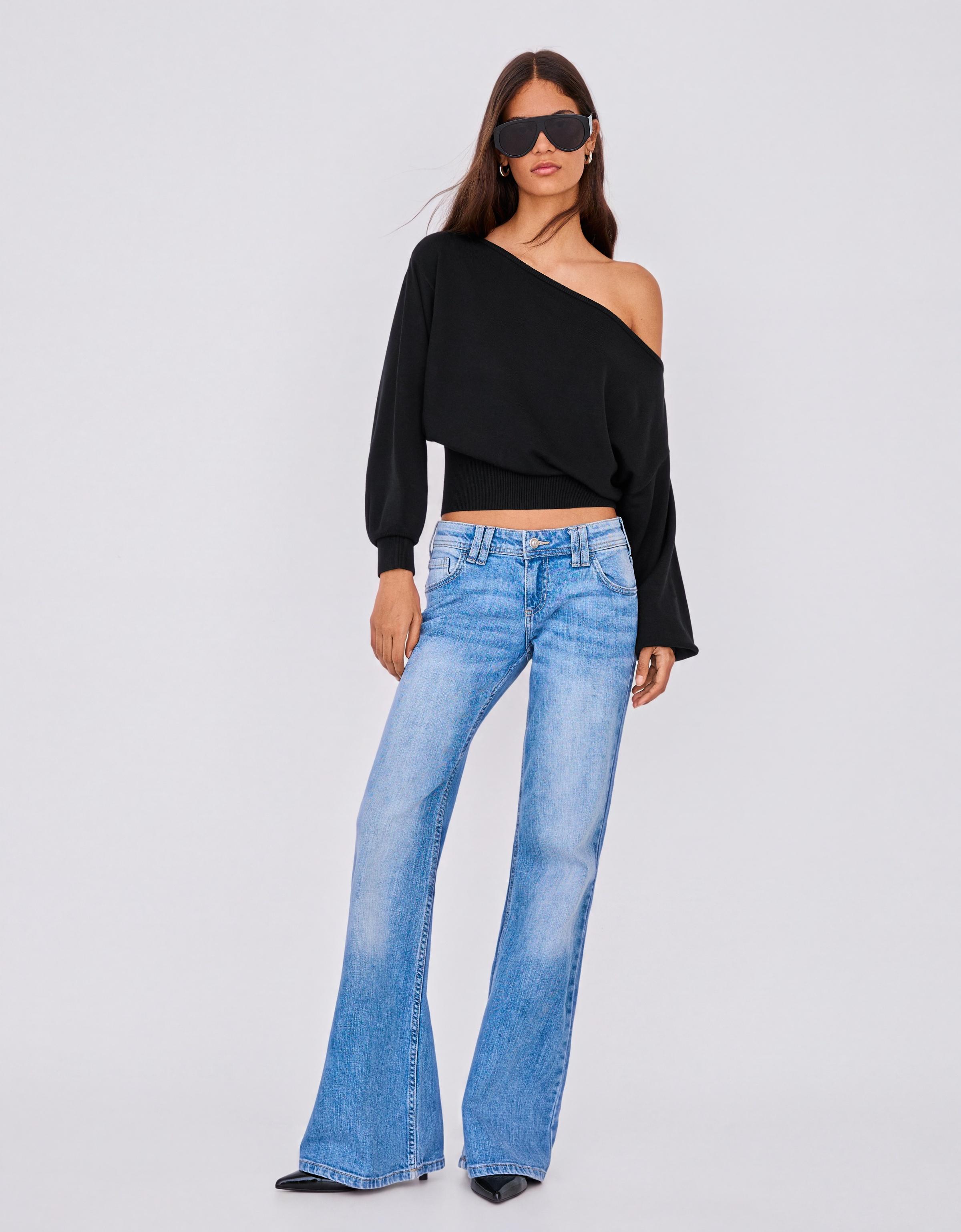 Asymmetric neck jumper — Black