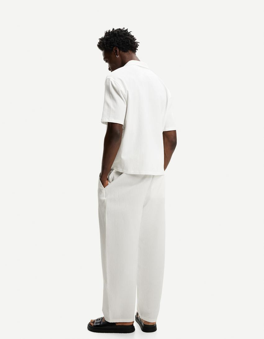Pleated baggy jogger trousers-Off white-1