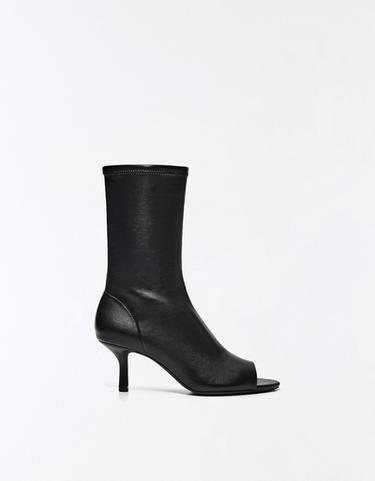 PEEP TOE HEELED ANKLE BOOTS — BLACK 1