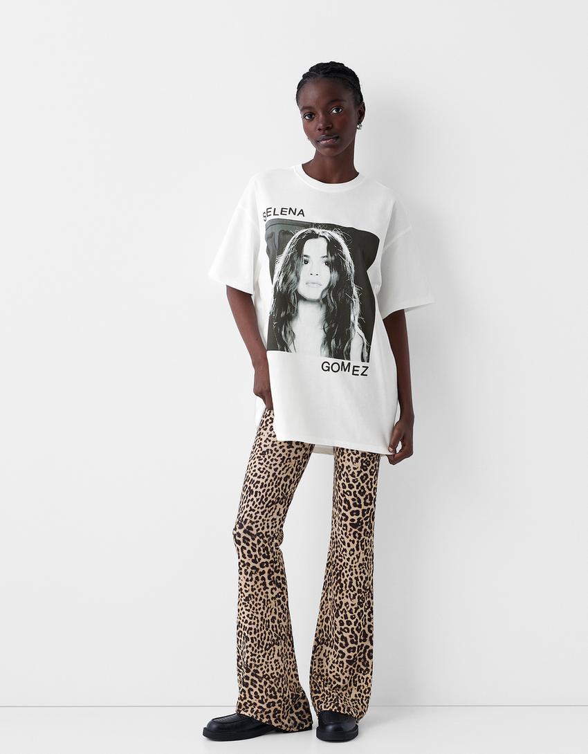 Selena Gomez print short sleeve T-shirt-Off white-3