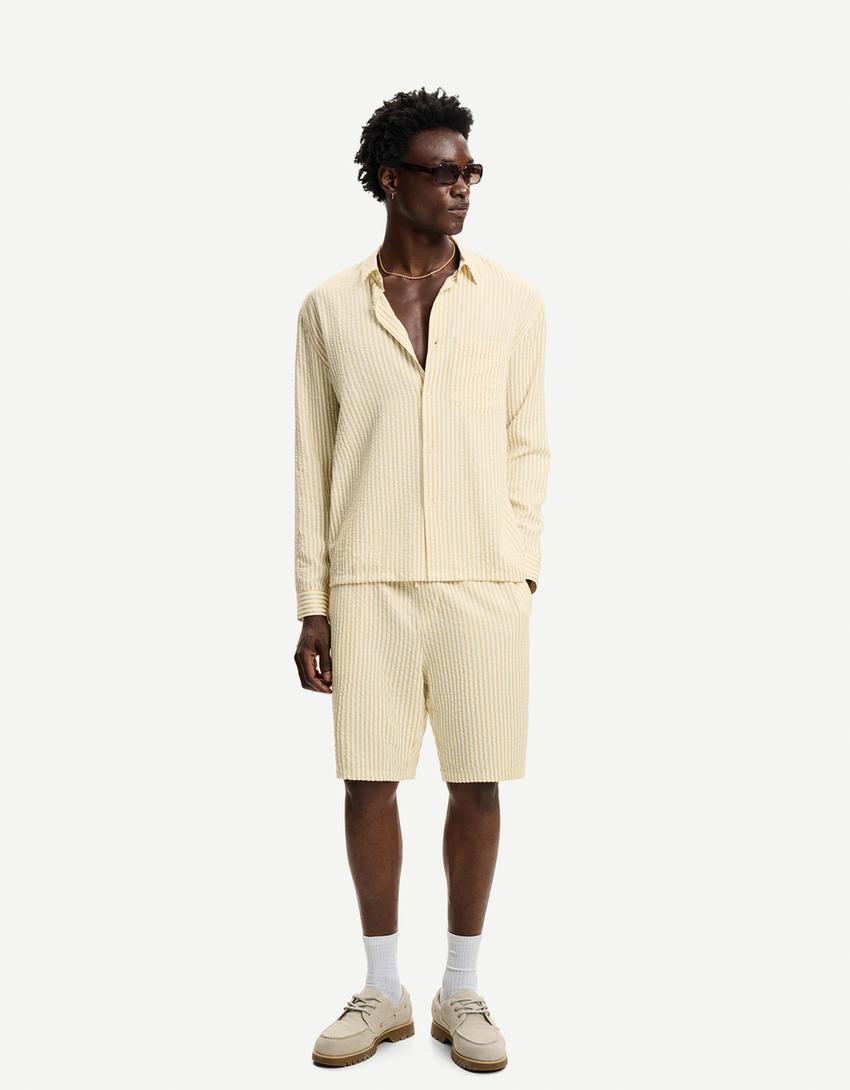 Striped jogger Bermuda shorts-Yellow