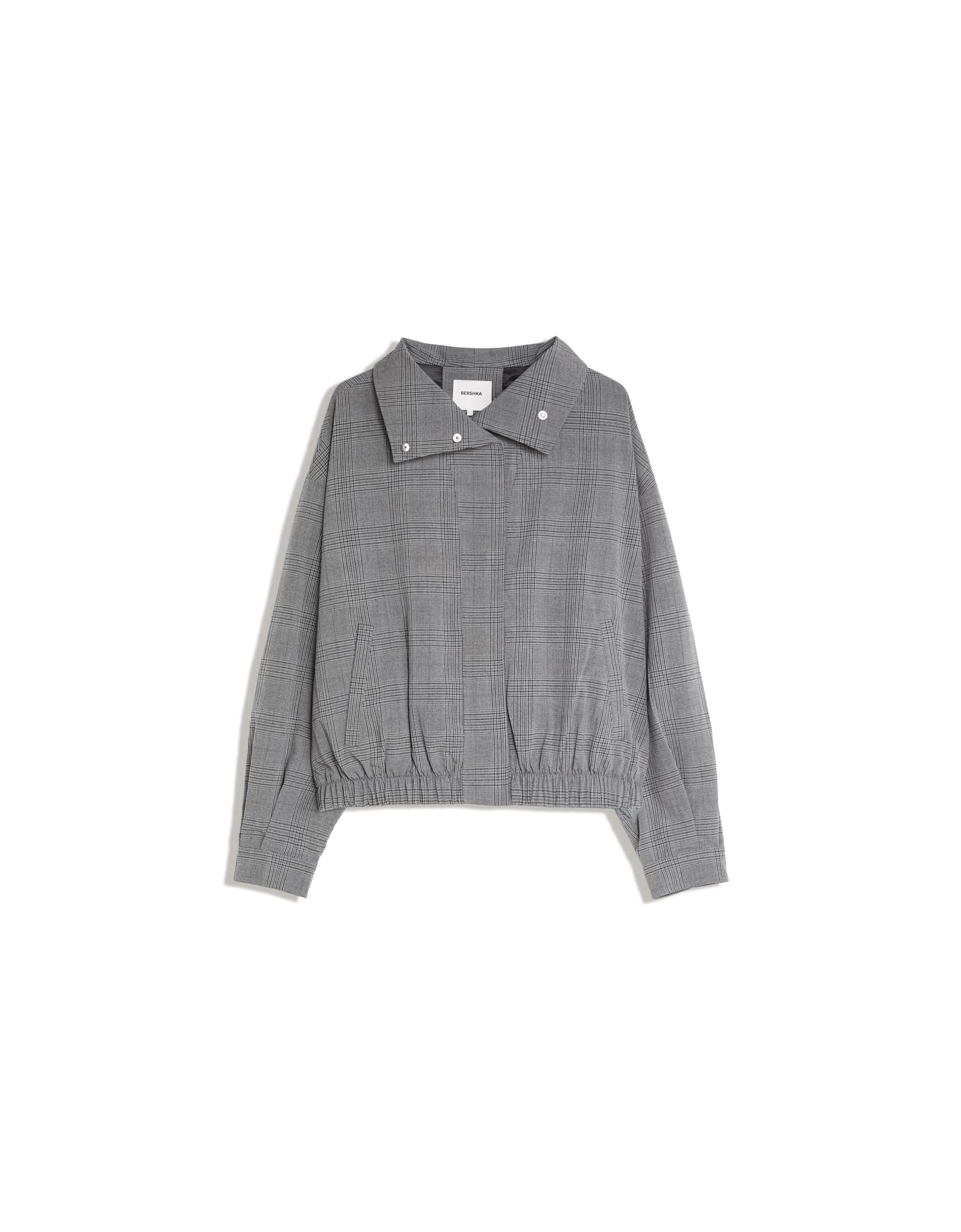 Checked funnel neck jacket — Grey