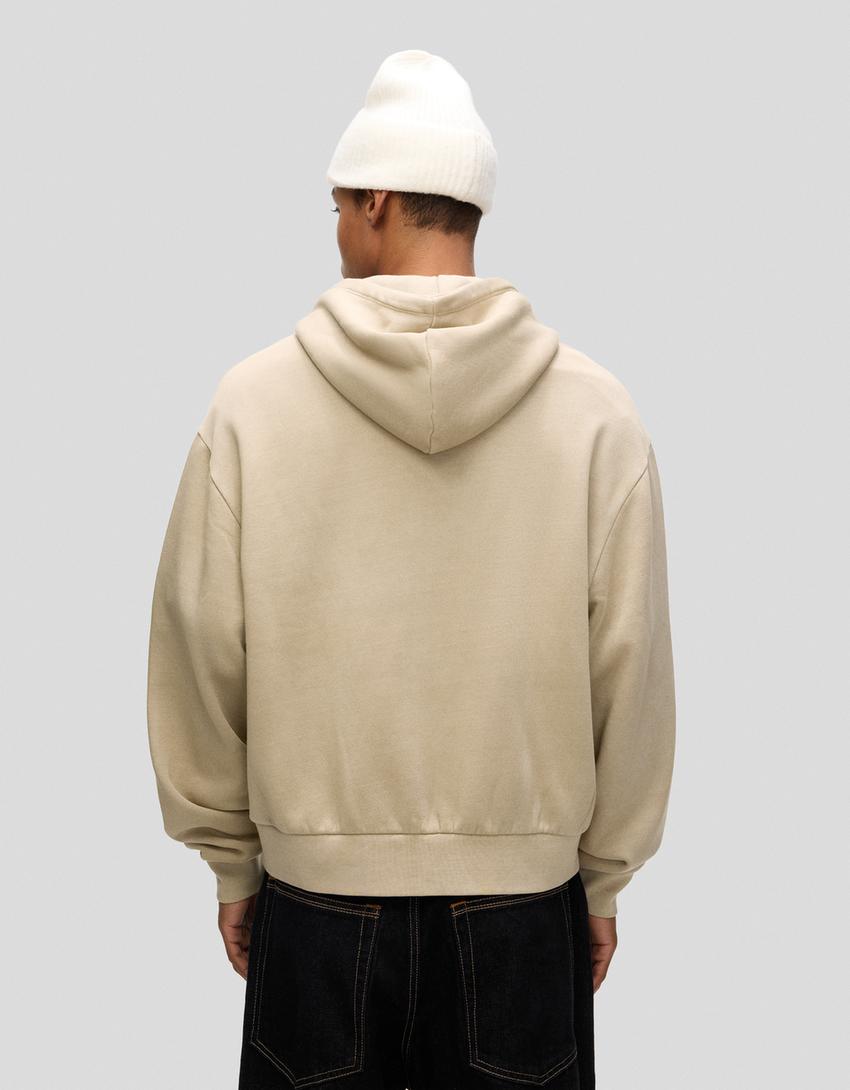 Sudadera cremallera boxy bordado-Arena