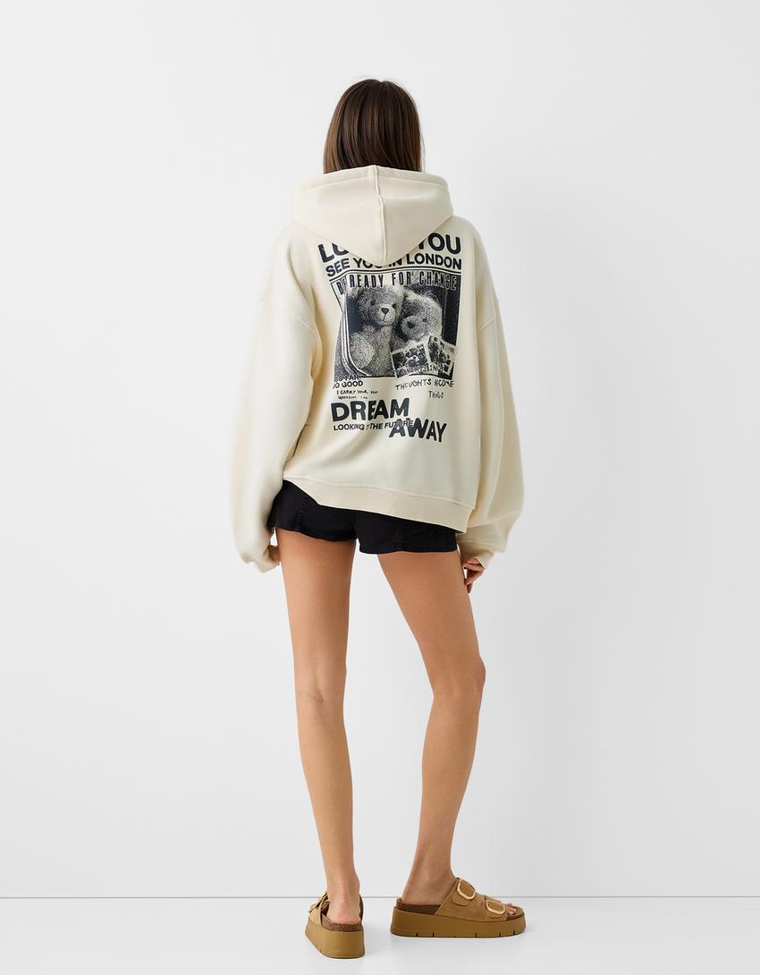 Printed oversize hoodie-Beige