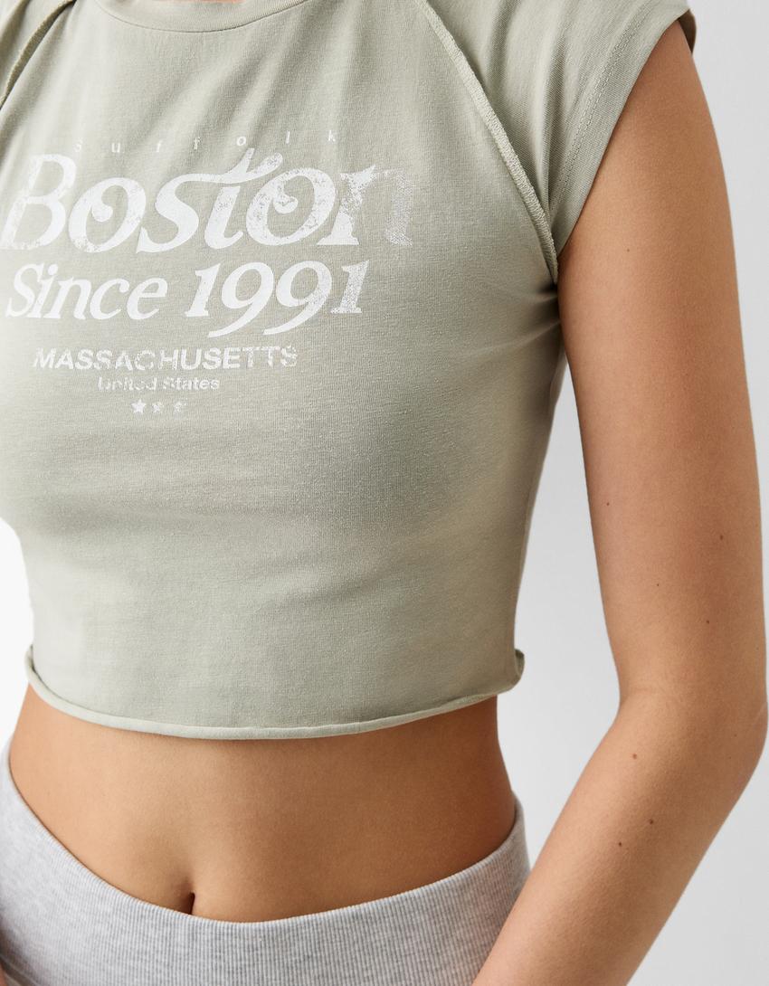 Kısa reglan kollu desenli t-shirt-Yeşil-5