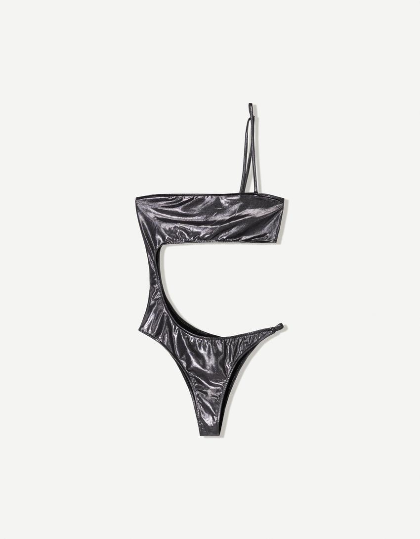 Maillot de bain asymétrique-Argent-4