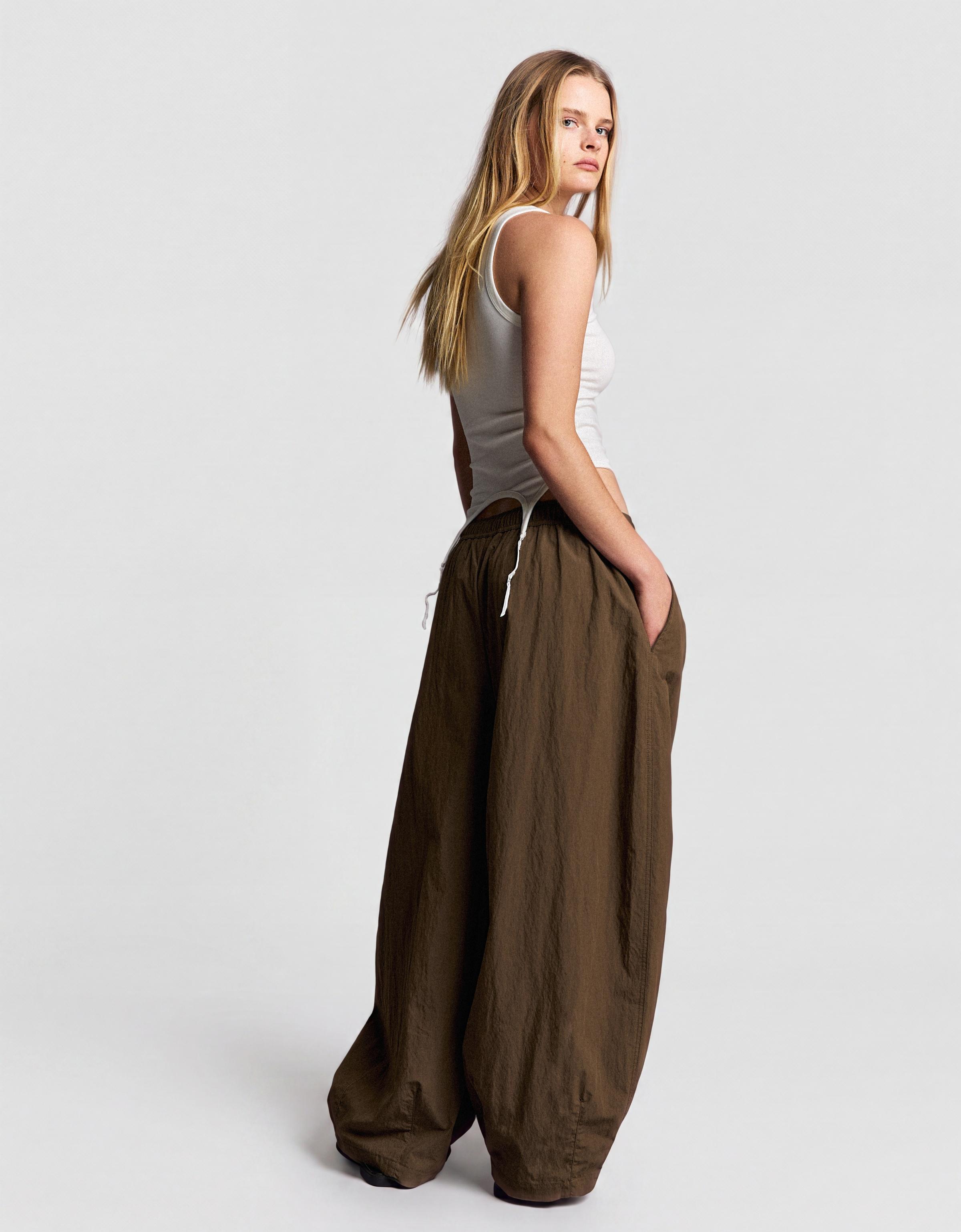 Technical cropped volume trousers — Brown