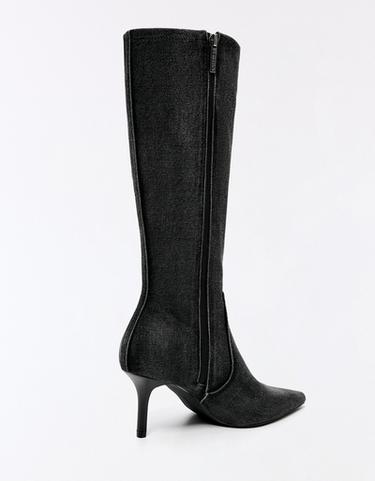 DENIM CLASP HEEL BOOTS — Grey 5