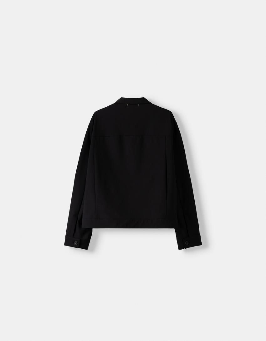 Surchemise fermeture Éclair mélange de laine-Noir-5