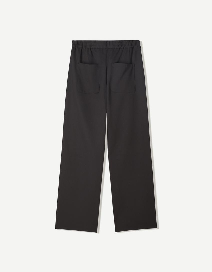 מכנסי טרנינג מחויטים Straight fit-שחור-4