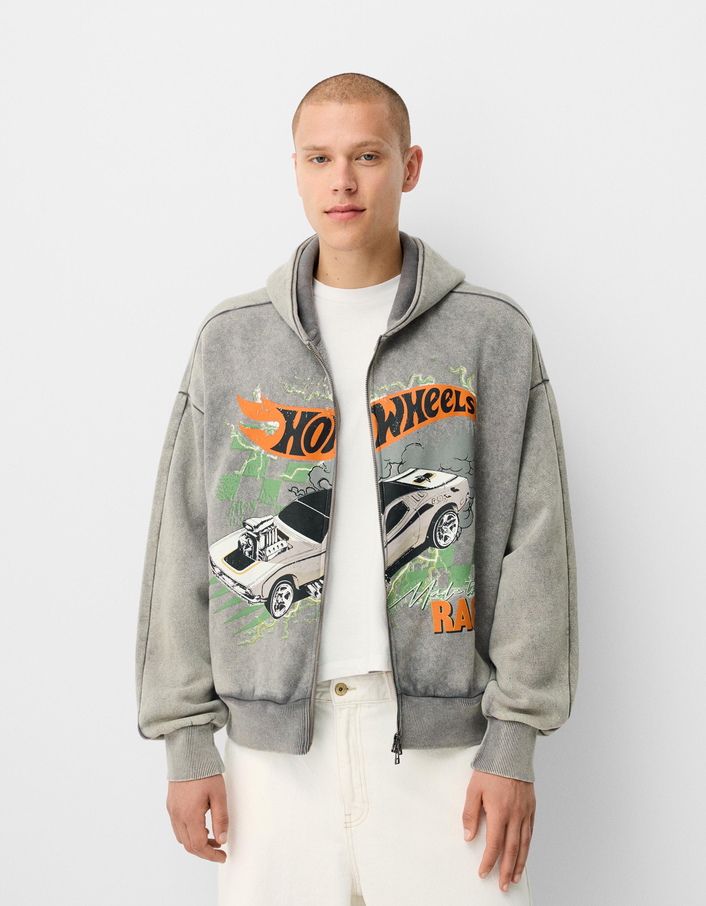 Bershka Sweatshirt Bershka X Hot Wheels Mit Reißverschluss Und Print Herren Xl Grau