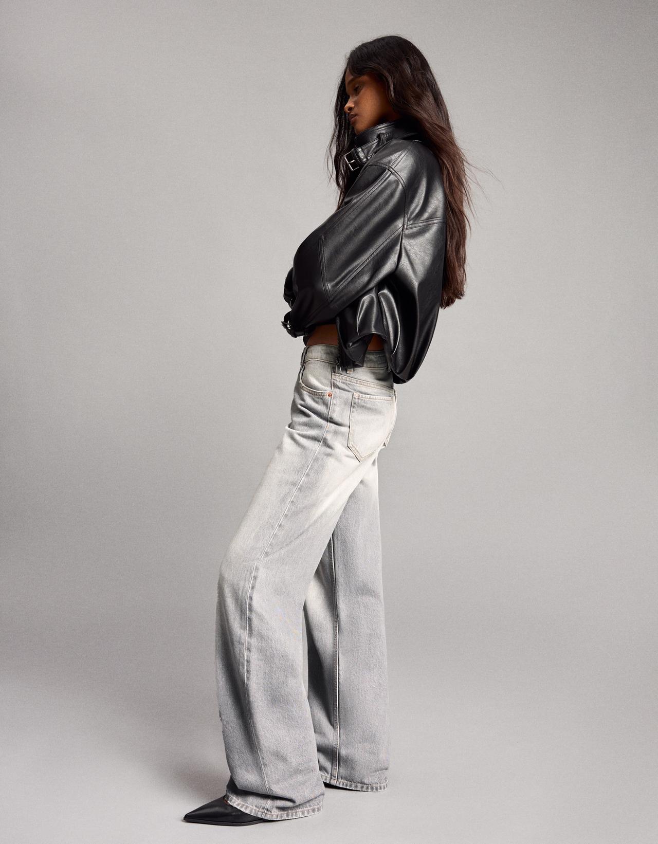 High-waist straight wide-leg jeans — Grey