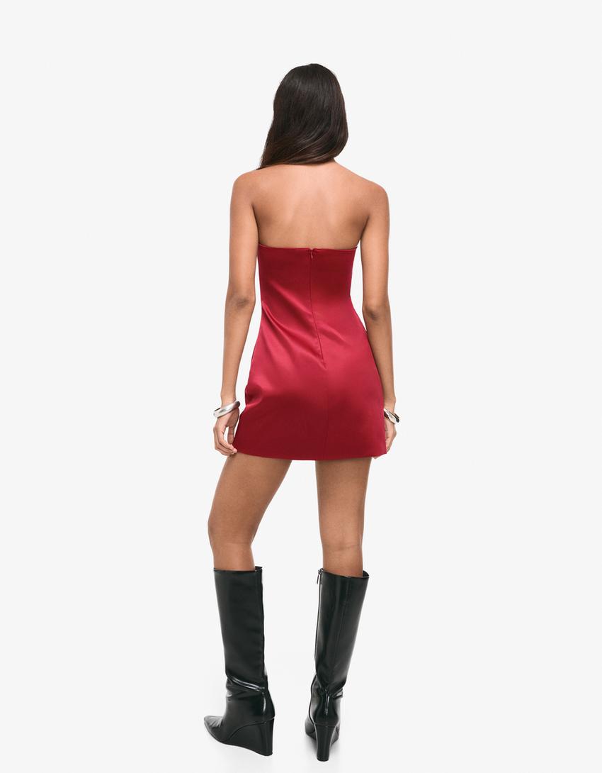 Floral satin mini dress-Coral