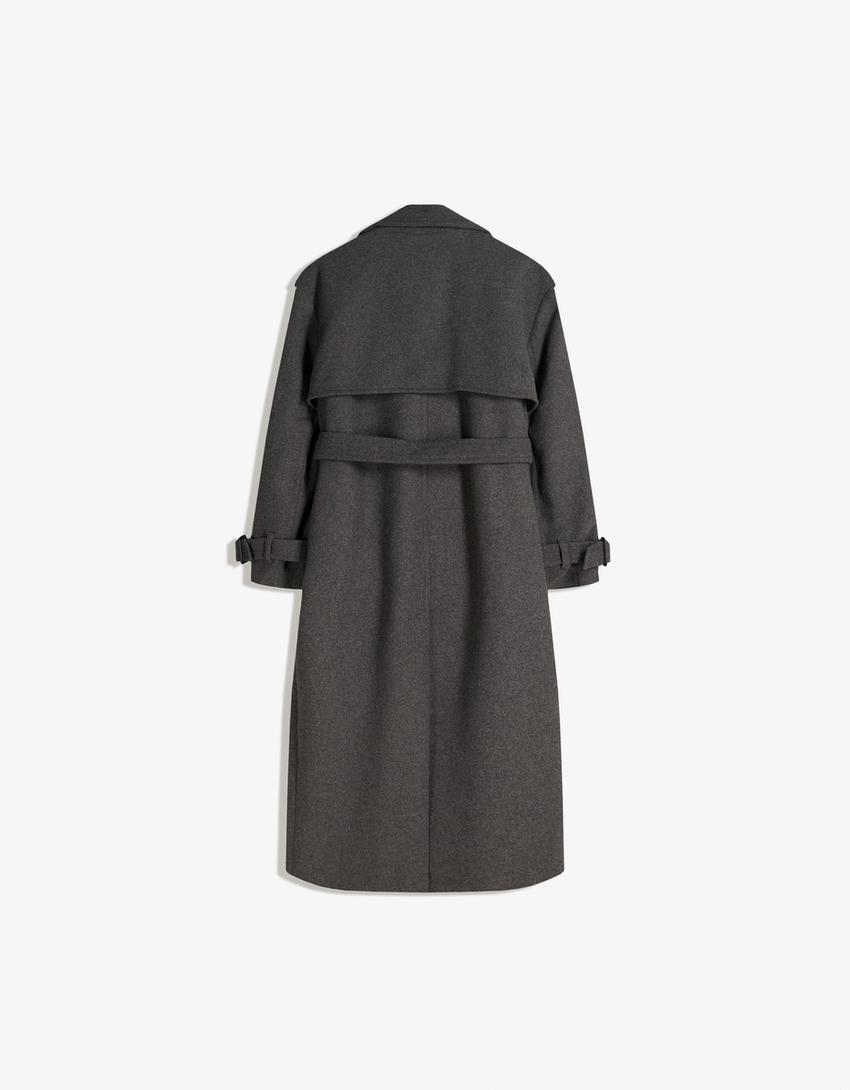 Trench-coat oversize en laine-Gris