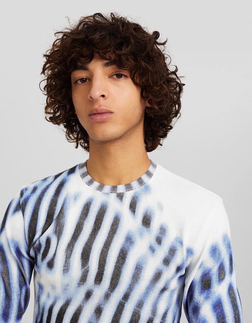 تيشرت بأكمام طويلة وطبعة-أزرق-2