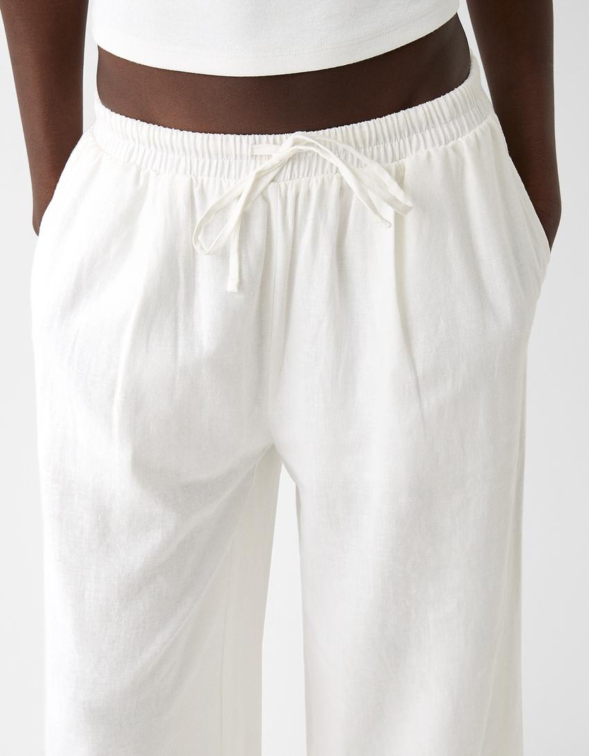 Culottes with linen and an elastic waist-Off white-3
