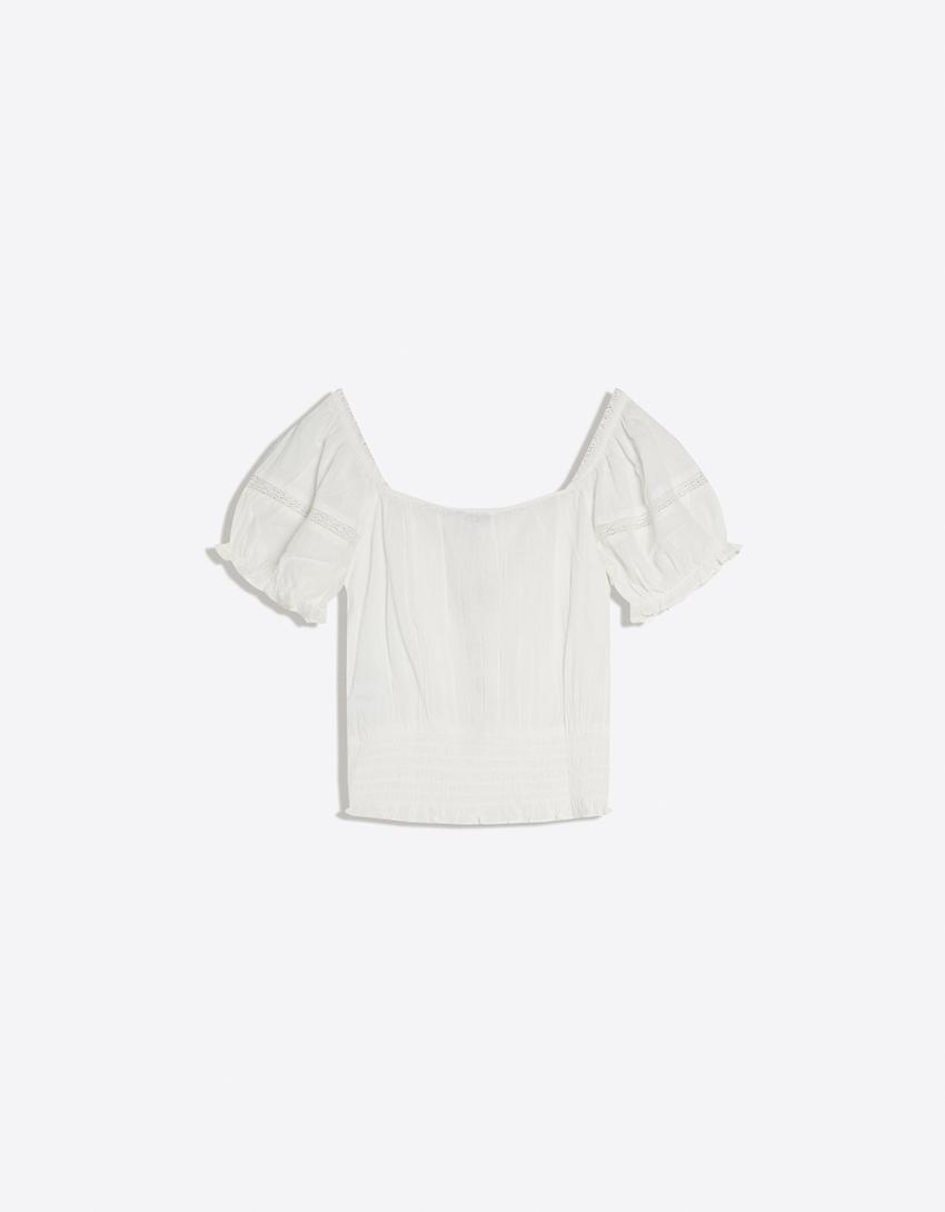 Camisa manga corta rústica-Blanco