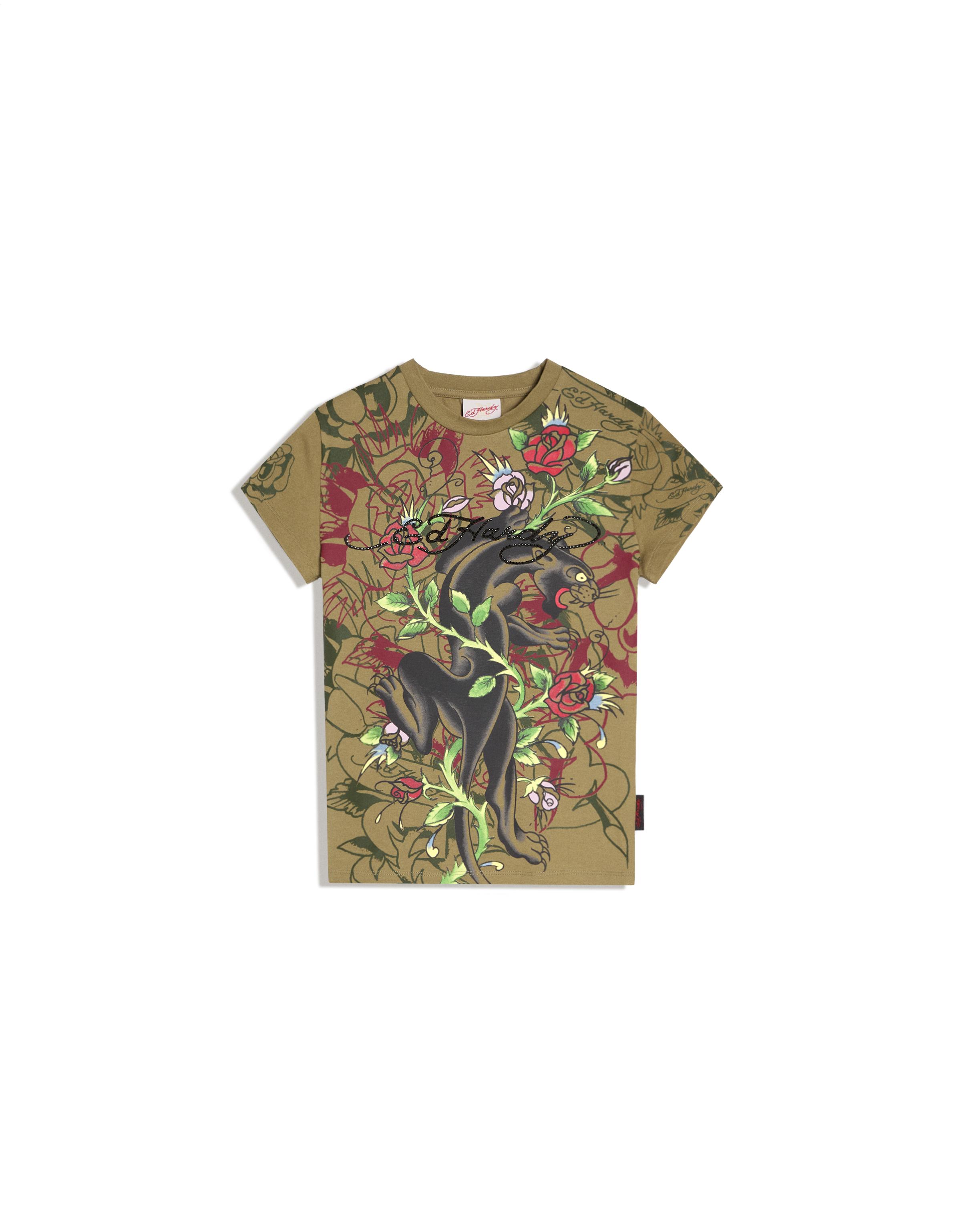 Short sleeve ED HARDY X BERSHKA print T-shirt — Khaki