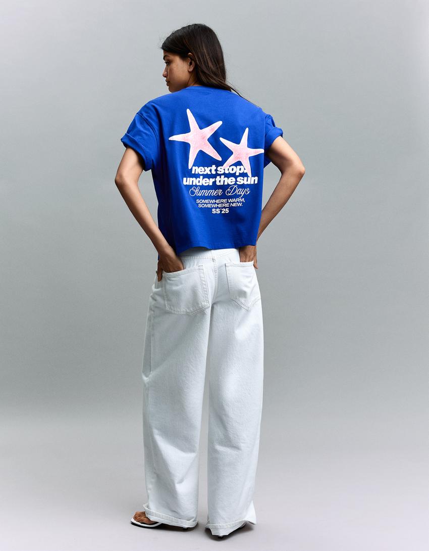 Oversize-T-Shirt mit Print-Blau