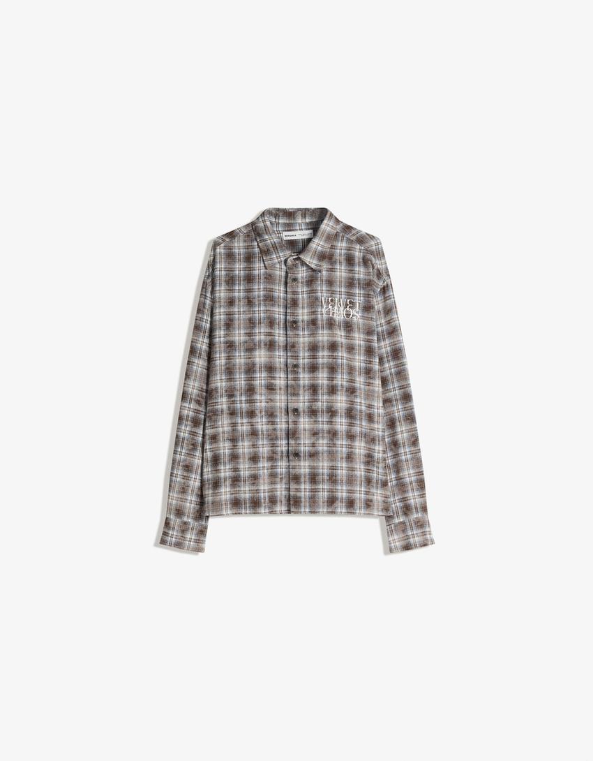 Camisa oversize cuadros-Azul claro