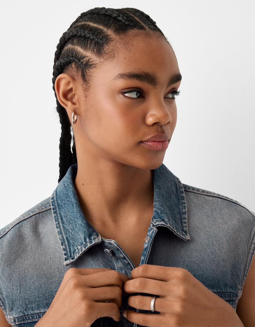 Macacão de ganga curto-Azul lavado-5