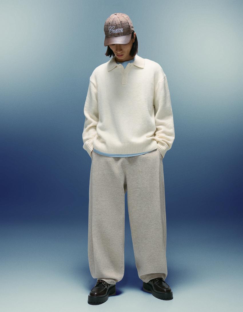 Polo collar sweater-Sand