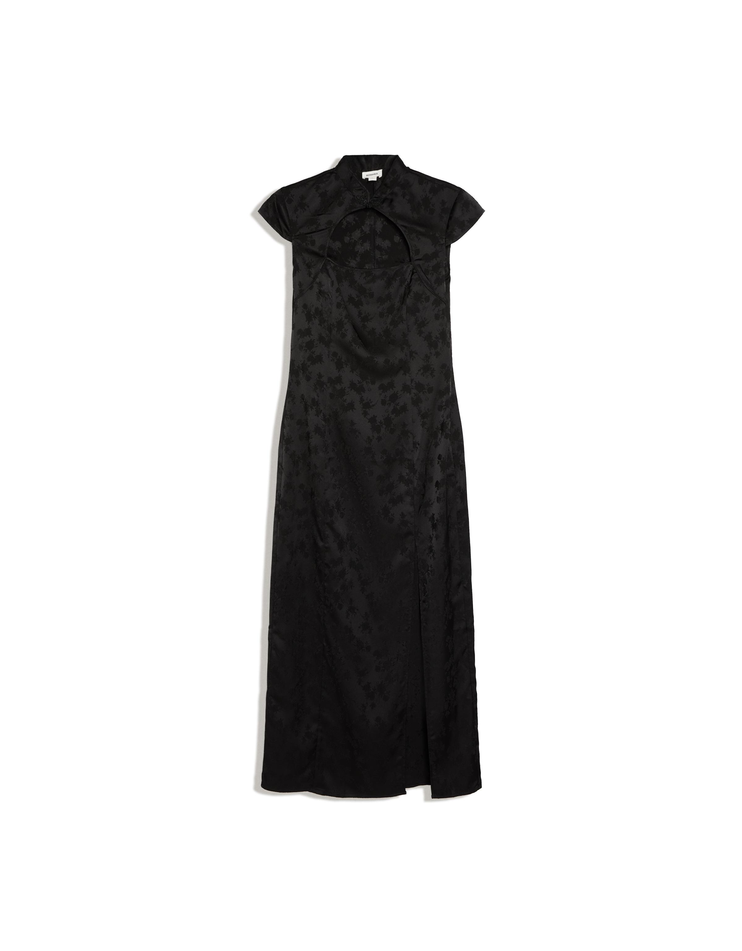 Sateen jacquard midi dress — Black