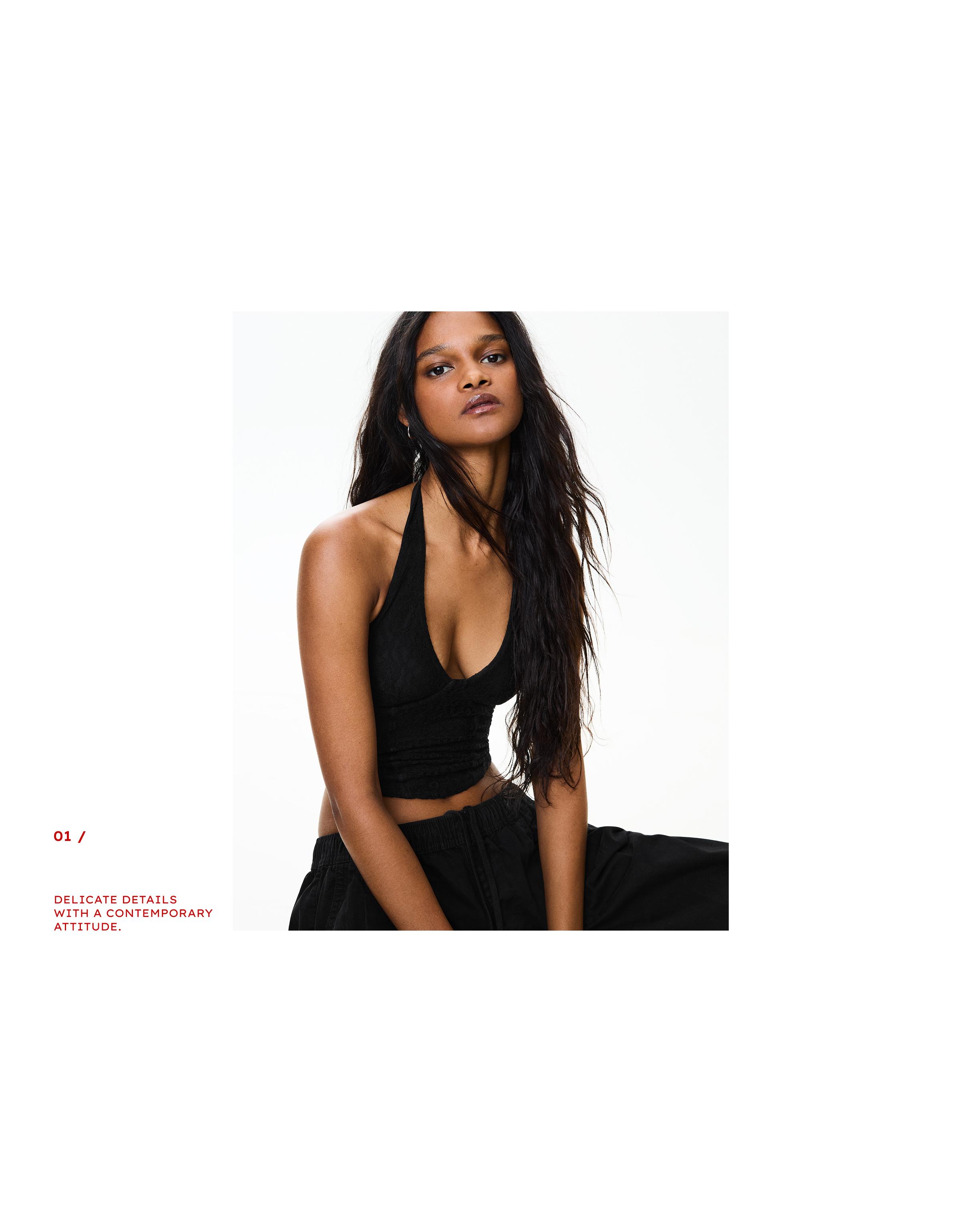 Lace corset halter top — Black