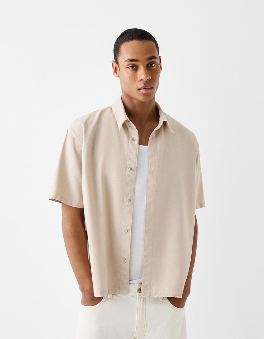 Chemise manches courtes garment dyed-Sable-0