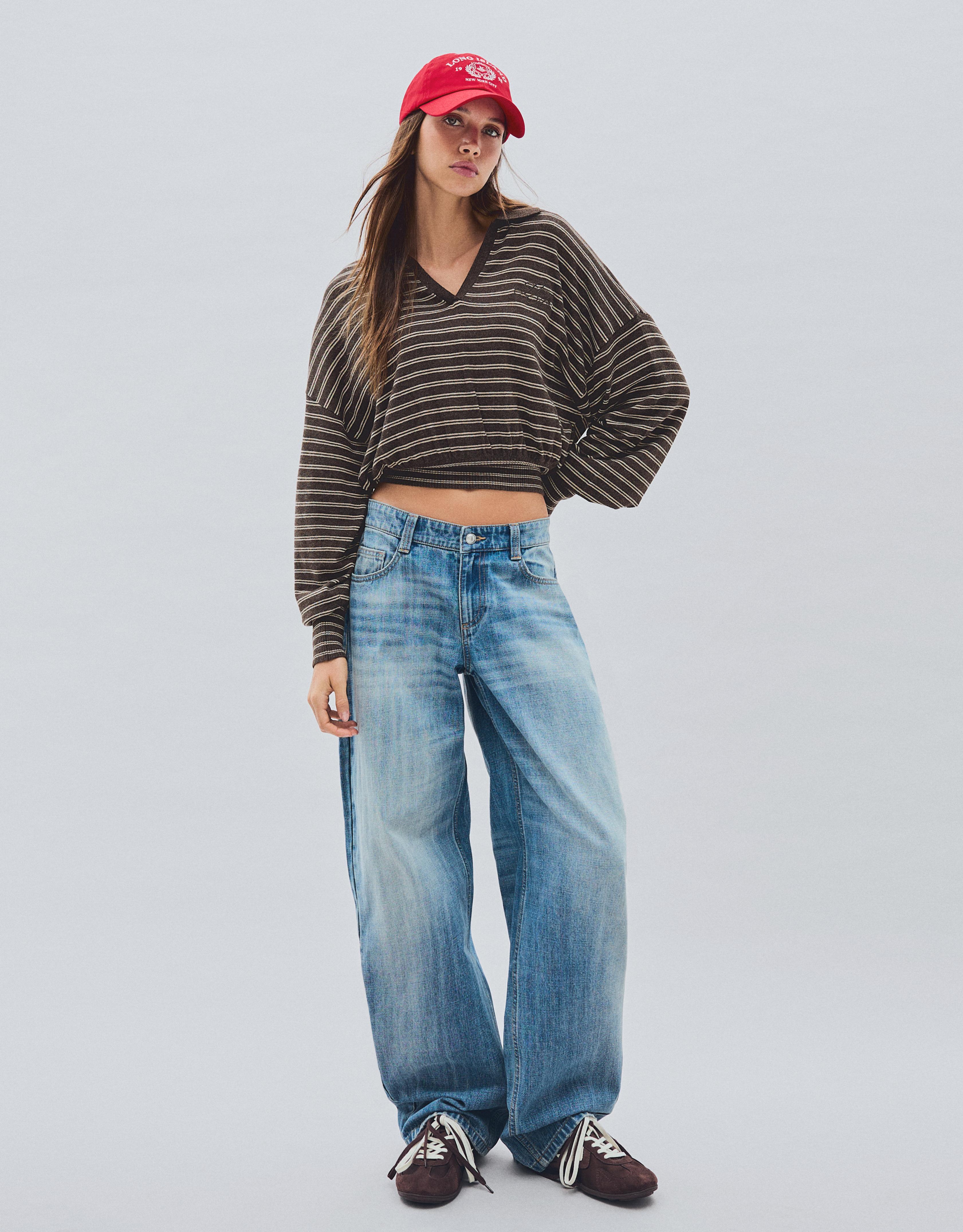 Ribbed polo collar jumper — Brown