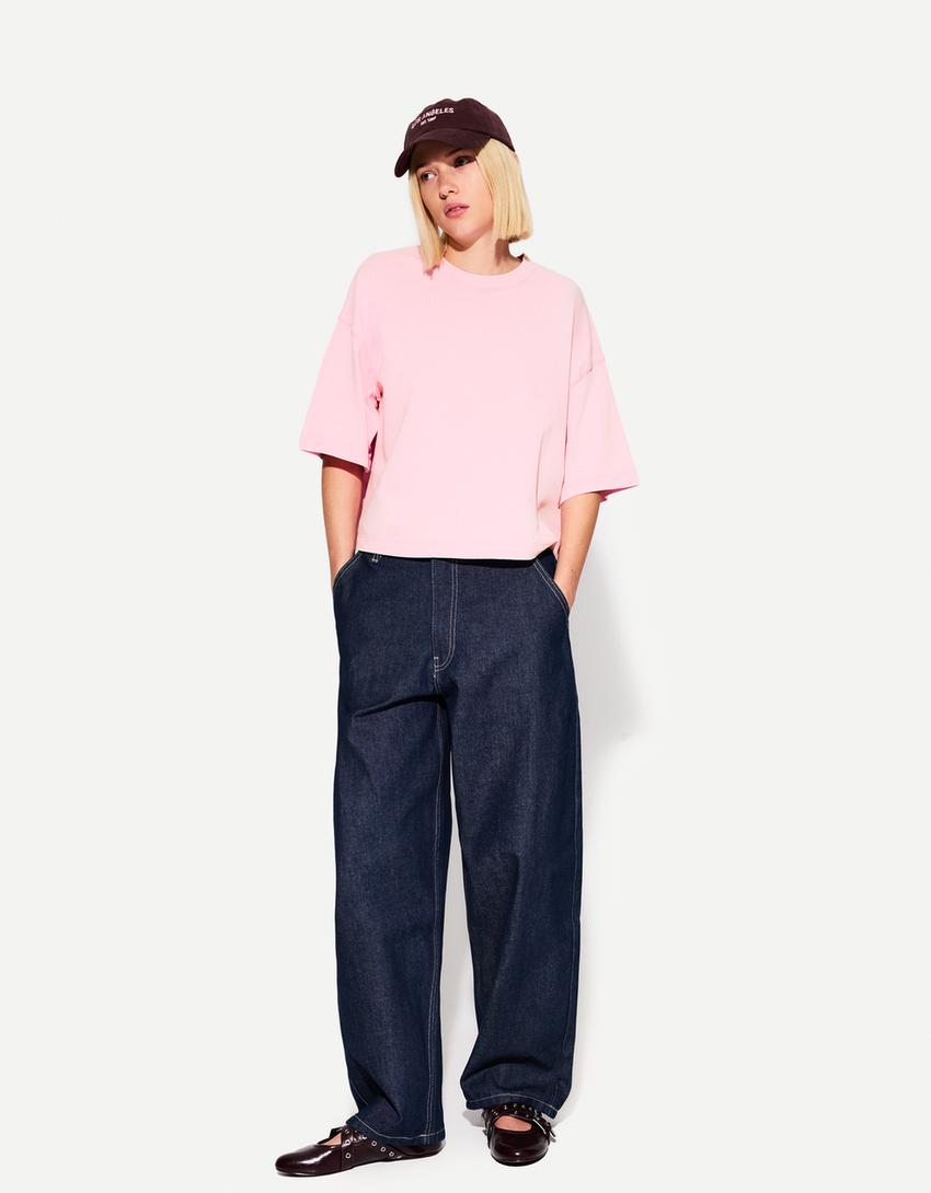 T-shirt manches courtes boxy heavy cotton-Rose