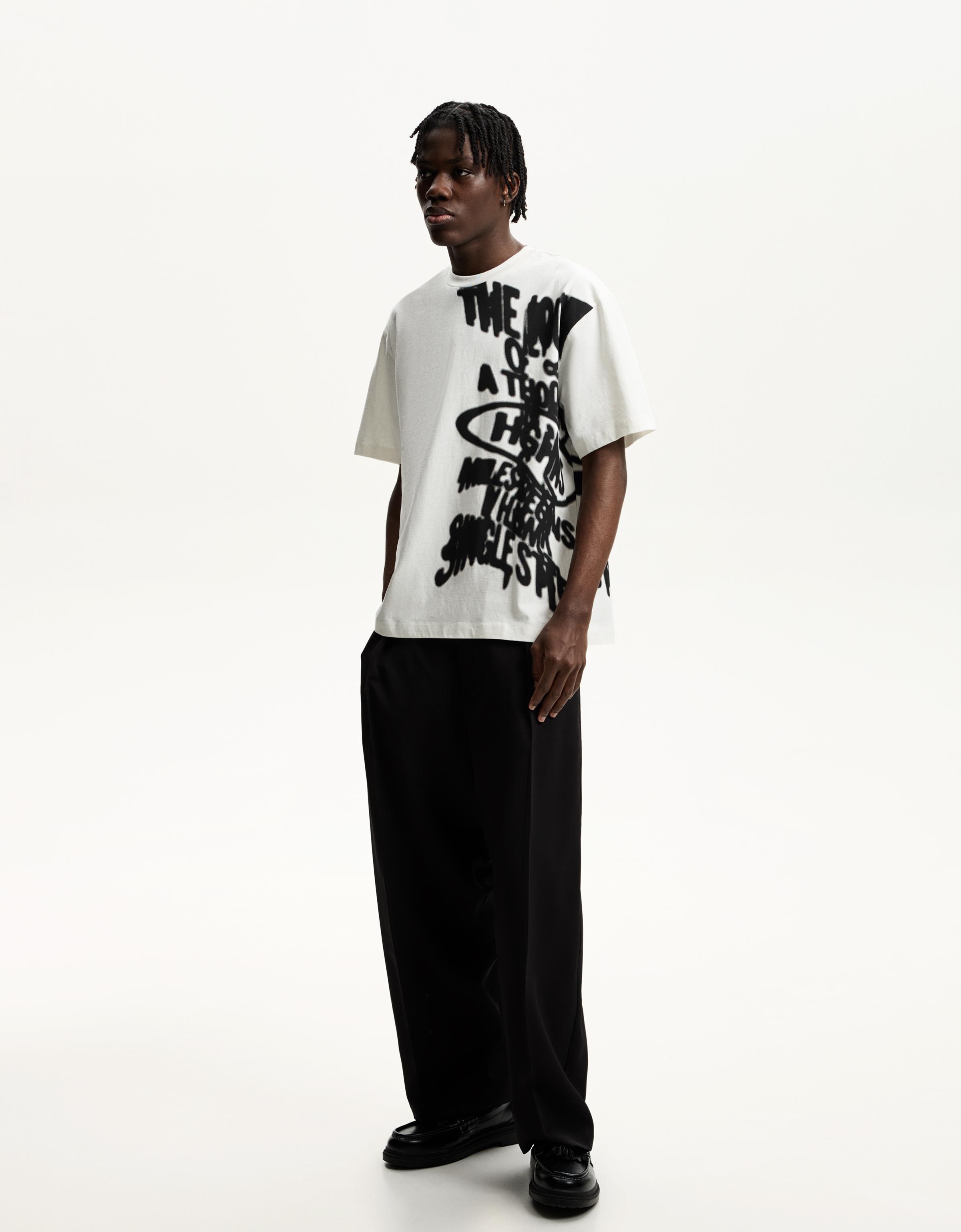 【SATIIIZ】Beleo Printing Short Sleeve T-Shirt SEMI-OVER FIT GRAPHIC GREY T-SHIRT