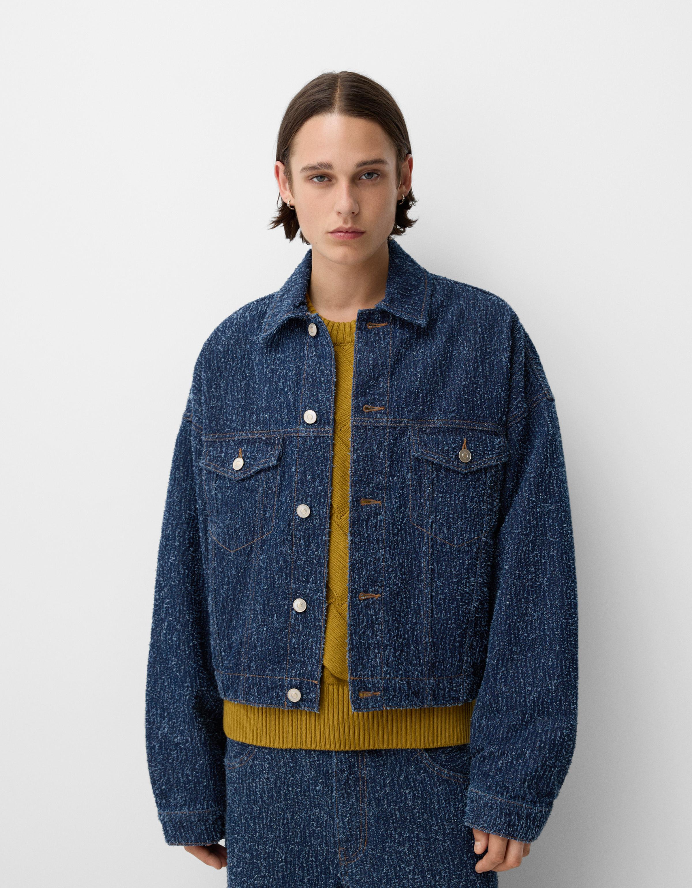 Bershka Cropped-Jeansjacke Im Tailoring-Fit Herren M Blau