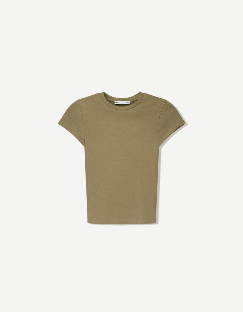 T-shirt à manches courtes et col rond-Kaki