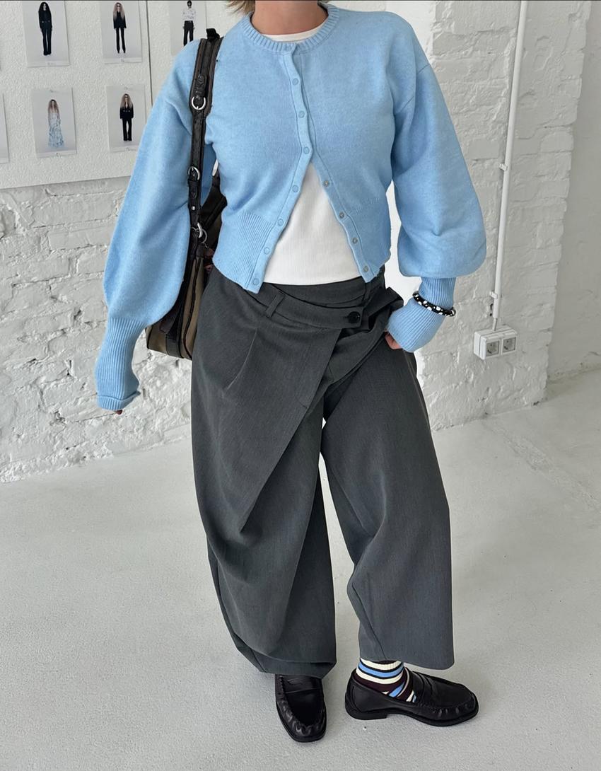Pantalon tailoring taille croisée-Gris foncé