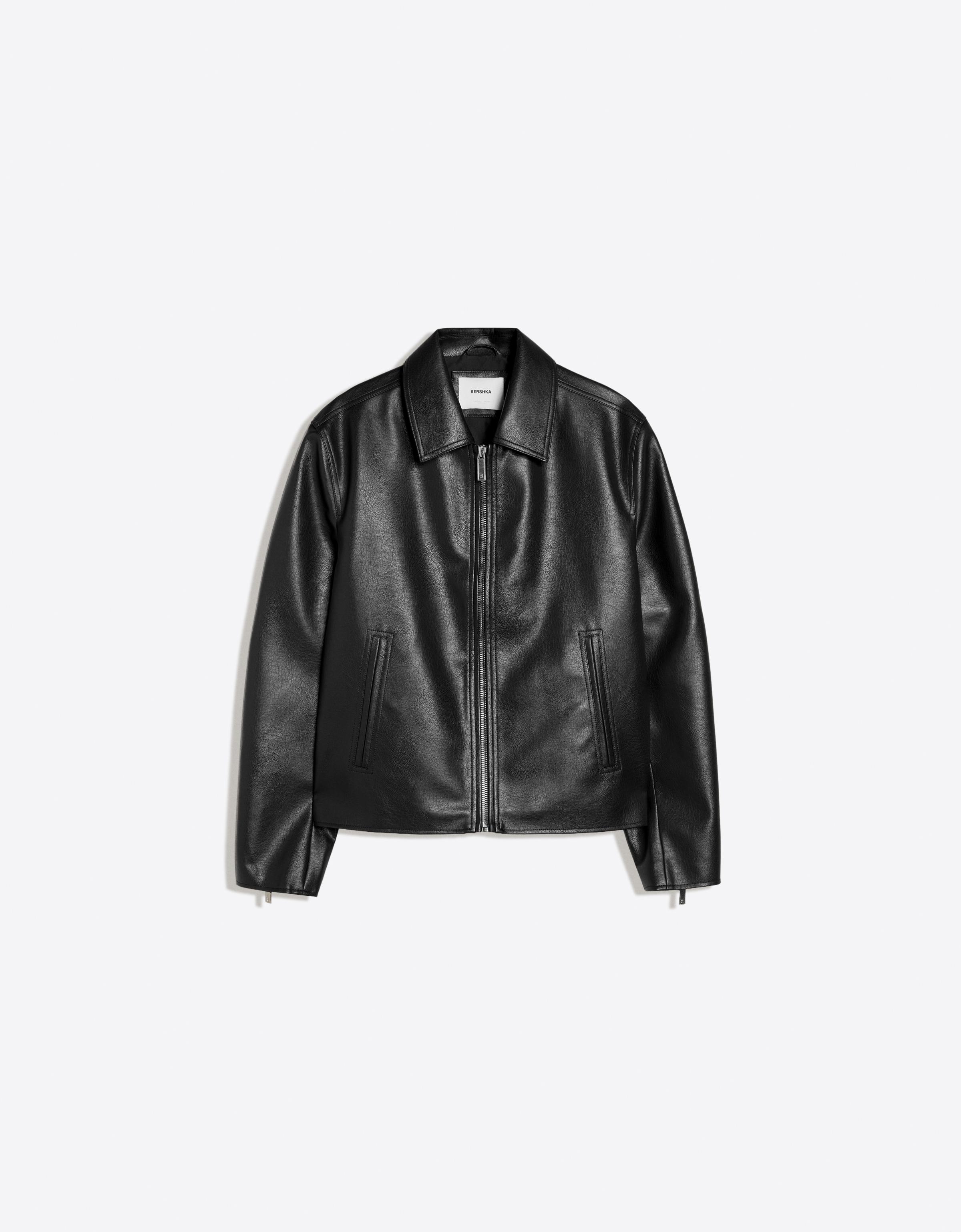 Boxy leather effect jacket — Black