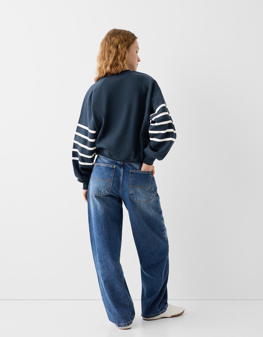 Raglan sleeve sweatshirt-Navy-1