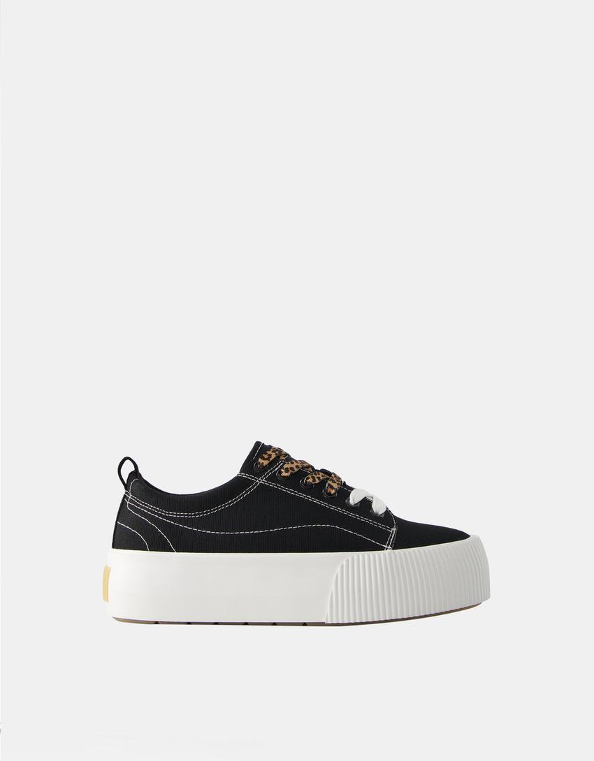 Fabric platform trainers with animal print details-BLACK-6