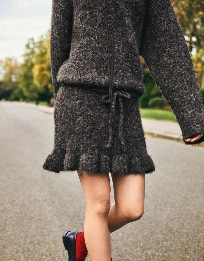 Falda mini volante lazo-Marrón