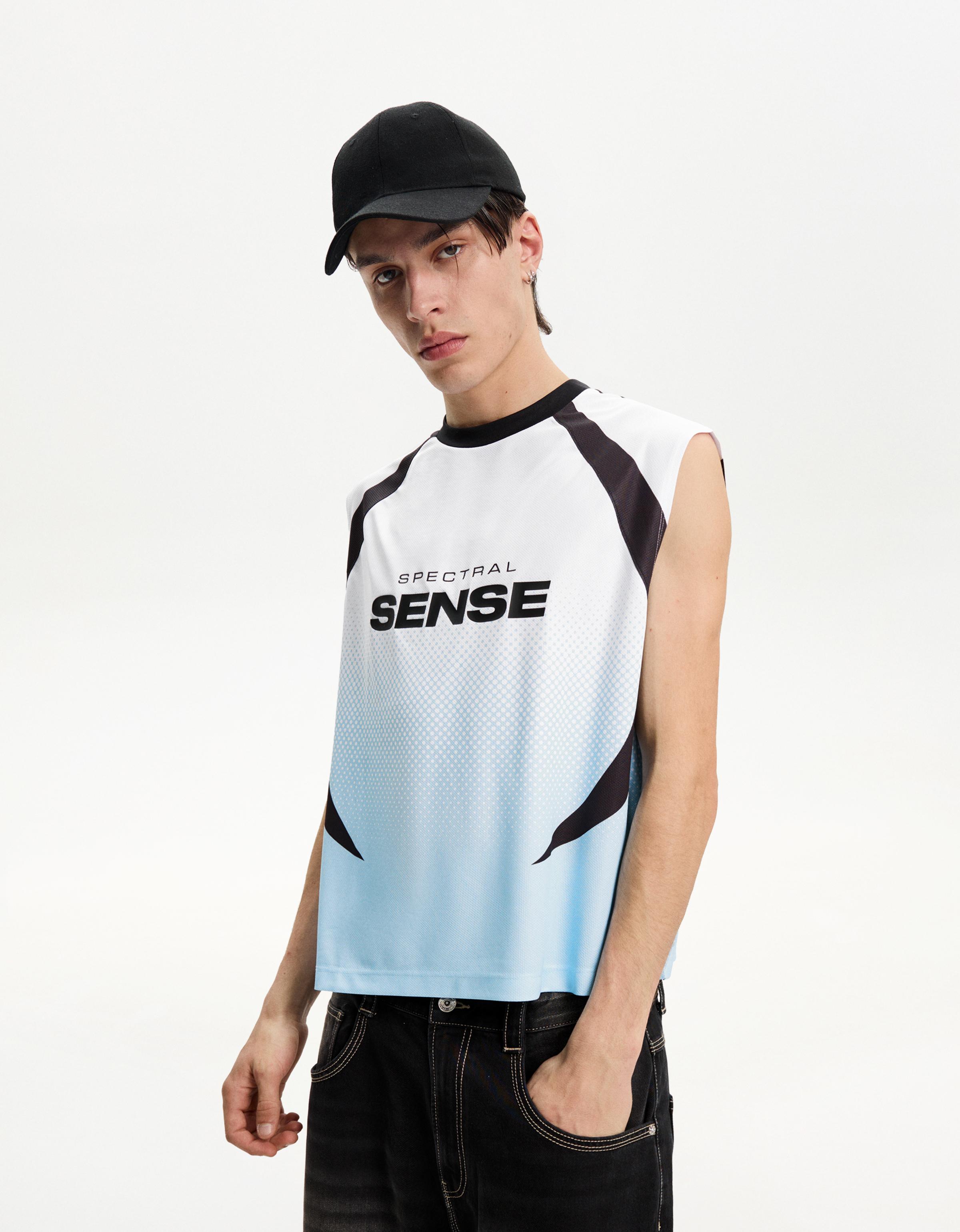 Bershka Ärmelloses Sportshirt Mit Print Herren M Hellblau