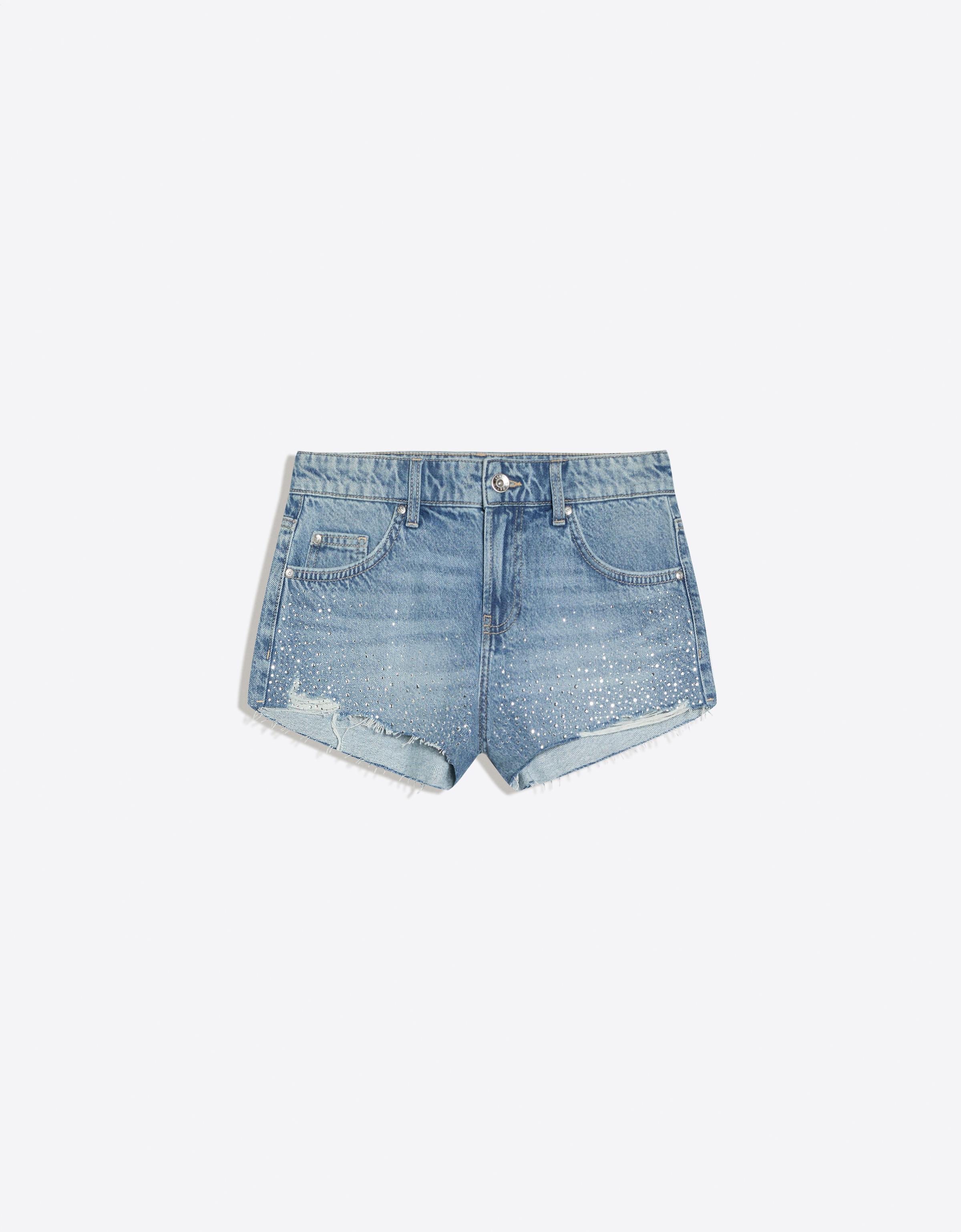 Shimmery denim shorts — Light blue