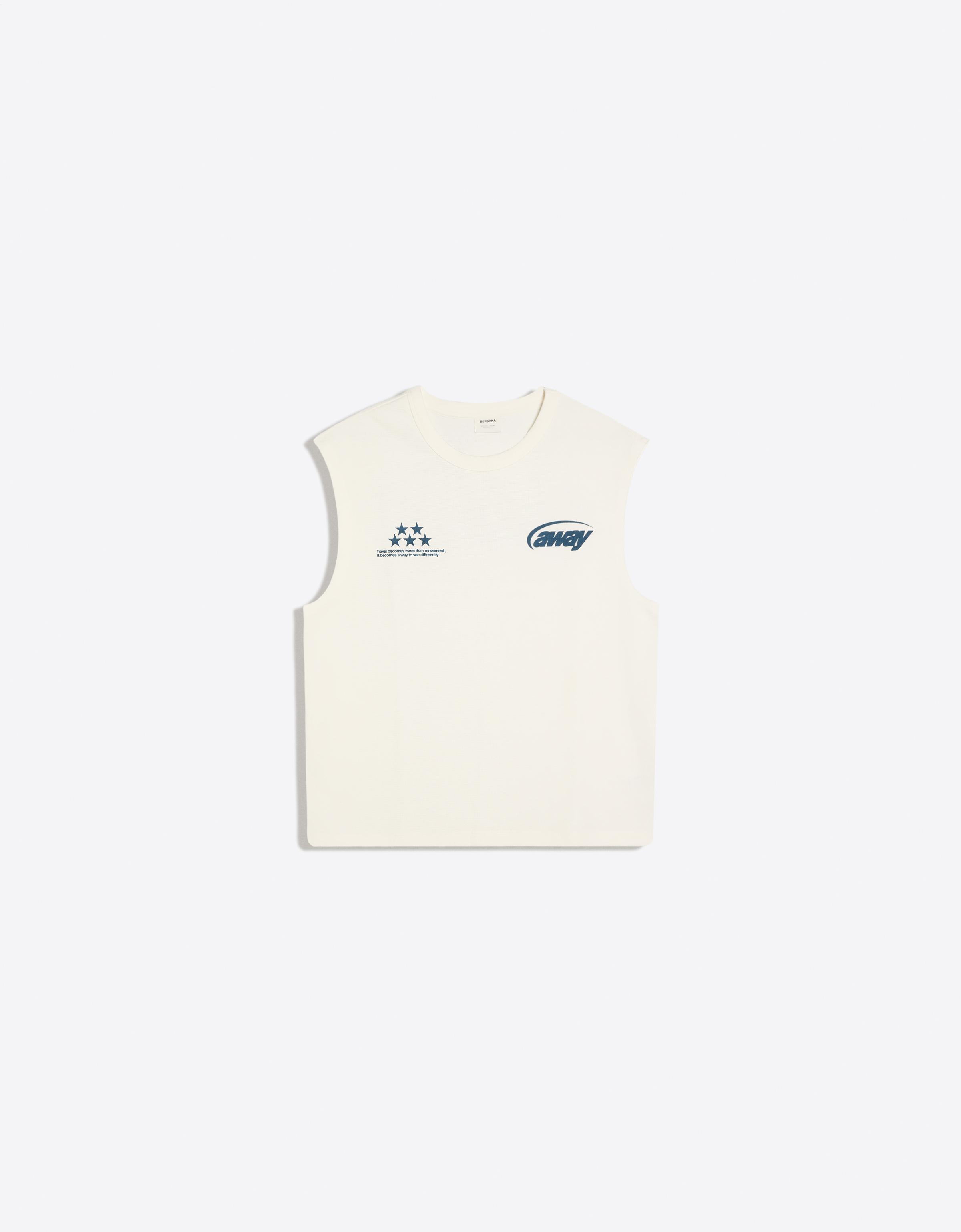 Bershka Camiseta Worker Textura Print Hombre Blanco Roto