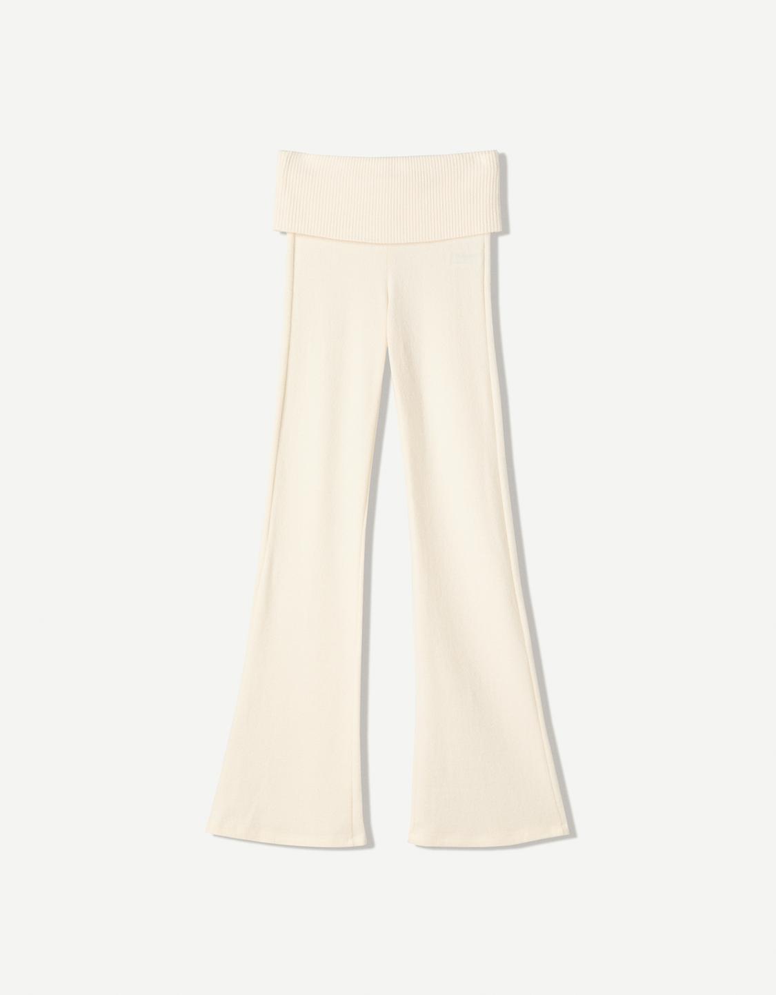 Soft-touch flared trousers with fold-over waist