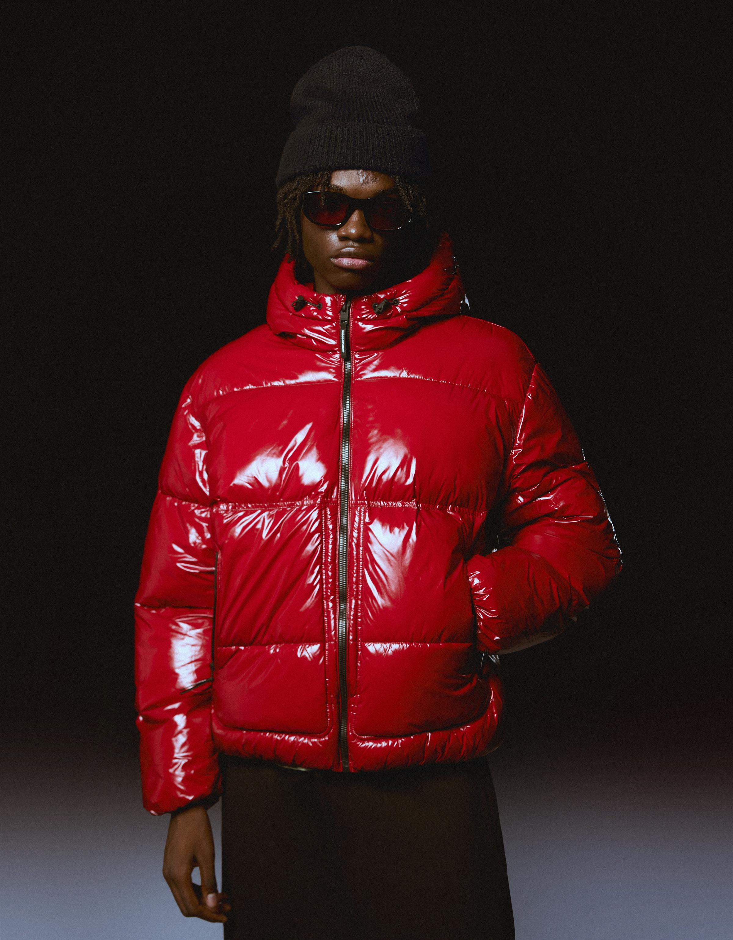 Hooded puffer jacket — Red