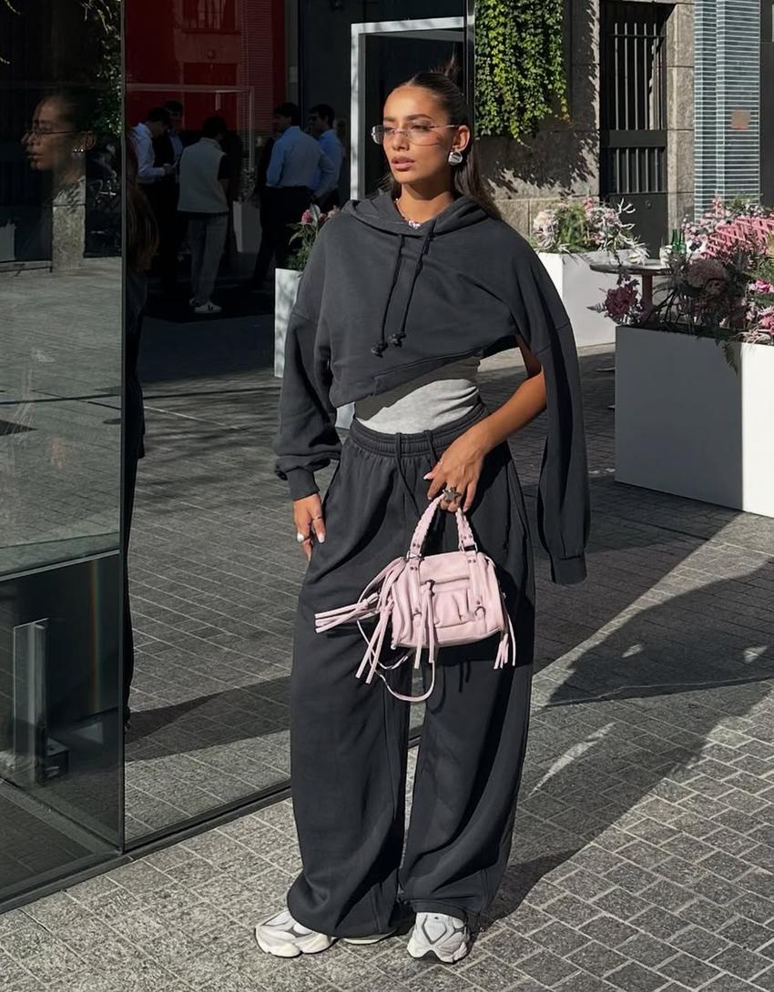Dessuadora oversize amb caputxa-Gris fosc