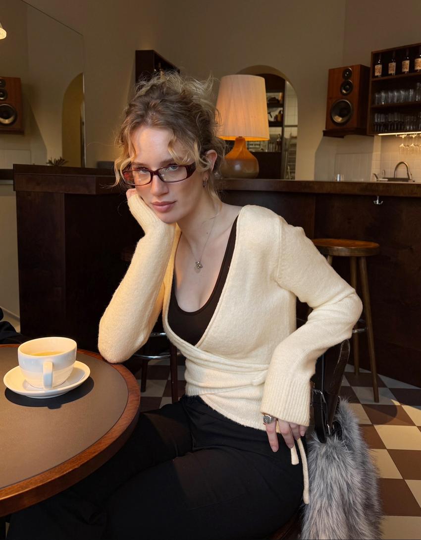 Cardigan ballerine col en V-Écru