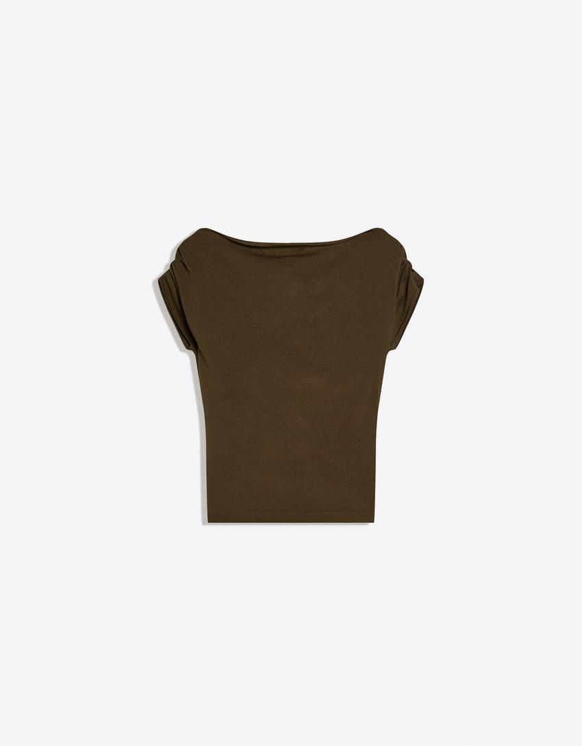 Asymmetrisches Shirt mit Gürtel-Khaki