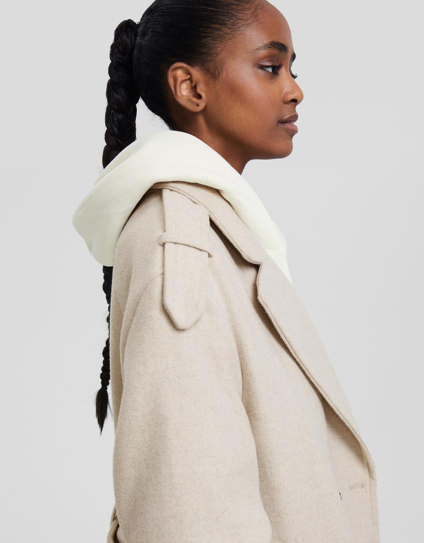Manteau trench en laine-Beige-3