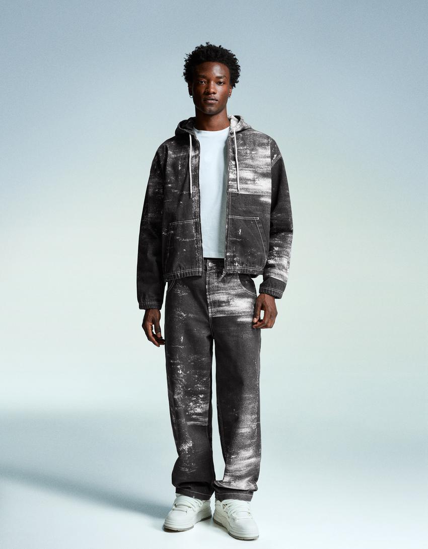 Printed denim jacket-Black-2