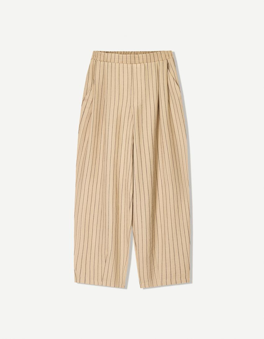 Balloon fit linen blend pants with darts